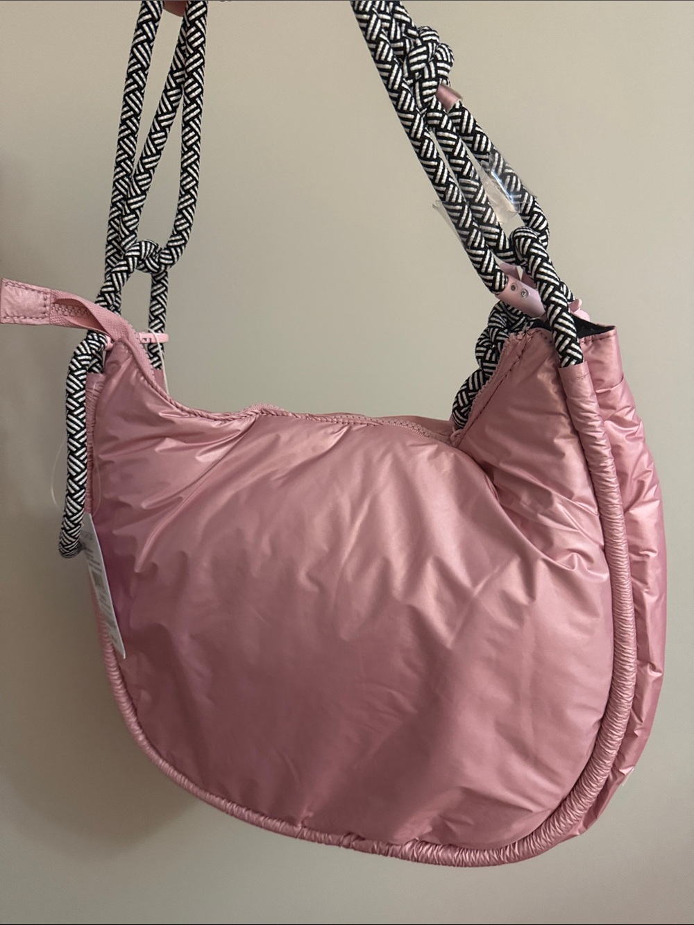 Wildfox Pink Quilted Tote with Black & White Rope Straps NWT